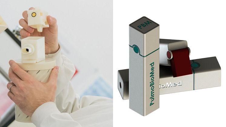PBM-HALETM (left) is currently being evaluated in European hospitals to demonstrate where aerosolised virus arises from in infected individuals. PulmoBioMed are working to reduce the product into a lipstick-sized device (concept version on the right)