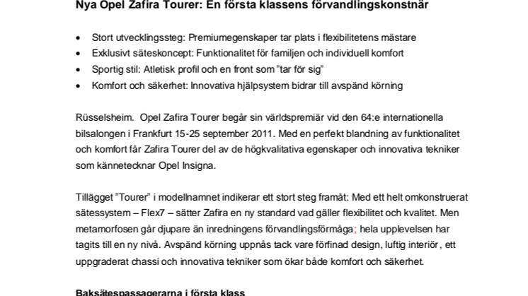 Nya Opel Zafira Tourer: En första klassens förvandlingskonstnär