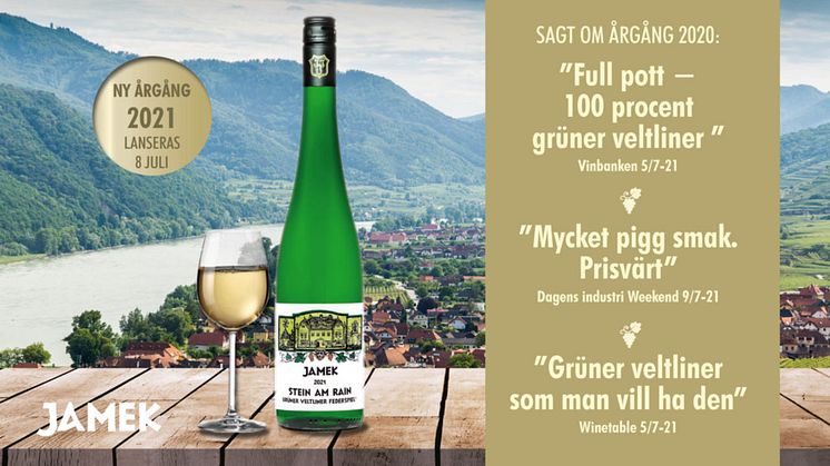 I dag den 8 juli lanseras den nya efterlängtade årgången av Jamek Stein am Rain 2021. En frisk, fruktig och kryddig grüner veltliner från Weingut Jamek, en av Österrikes främsta vingårdar.