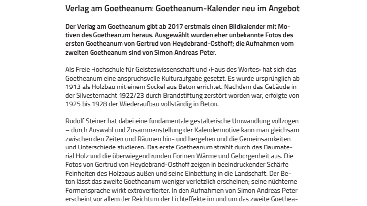 Verlag am Goetheanum: Goetheanum-Kalender neu im Angebot