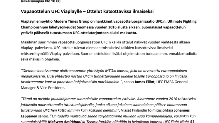 Vapaaottelun UFC Viaplaylle – ottelut katsottavissa ilmaiseksi 