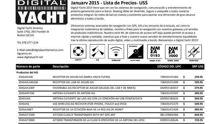 Digital Yacht Spanish price list 