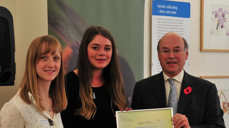 Lucie Vicentijevic and Laura Webb, Conservation Rangers at Center Parcs Woburn Forest, receive DEFRA Award for helping bees through the installation of green roofs.