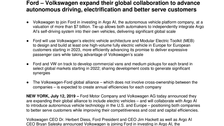 Ford Volkswagen News release July