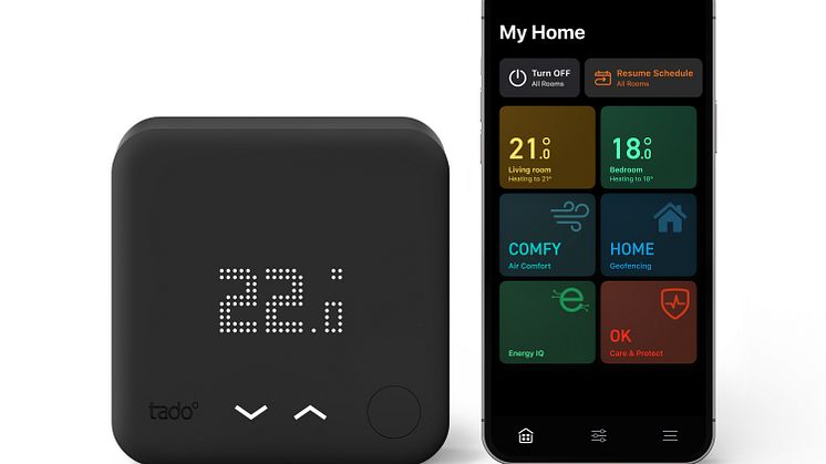 tado° lancerer Smart Thermostat i sort og mulighed for mørk baggrund i tado° app