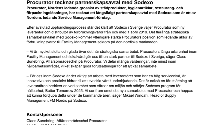 Procurator tecknar partnerskapsavtal med Sodexo