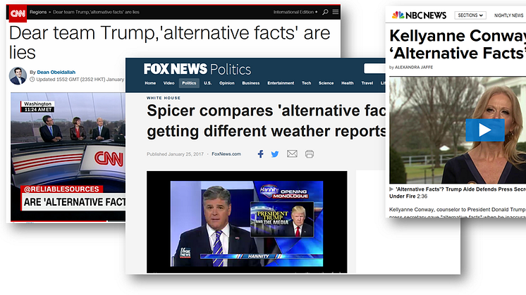 Some of the headlines surrounding the issue of "alternative facts" (screen shots).
