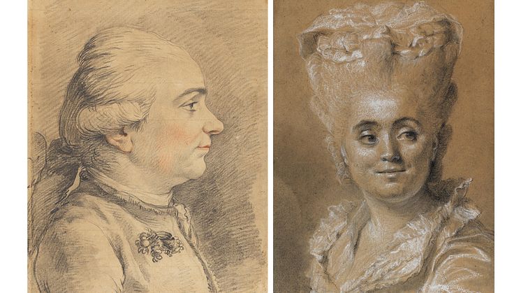 Louis-Jean-François Lagrenée, Självporträtt, 1778 och Johann-Ernst Heinsius, Porträtt av en kvinna blickande åt höger. Foto: Cecilia Heisser/Nationalmuseum. 