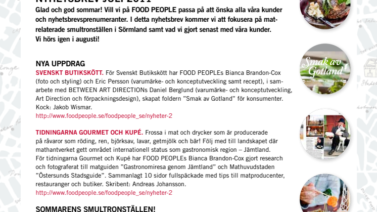 FOOD PEOPLE Nyhetsbrev Juli 2011