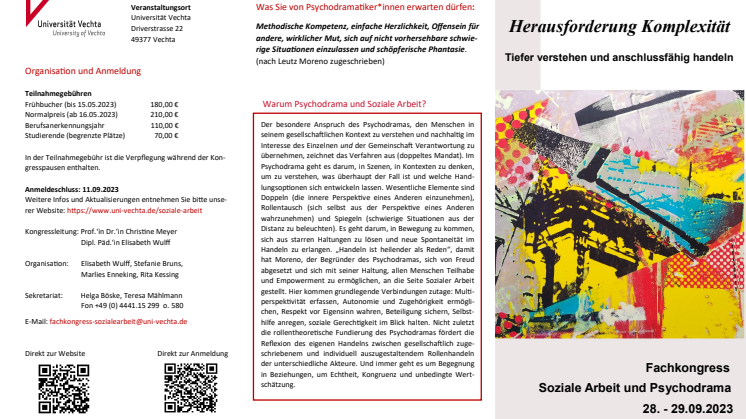 Flyer zum Fachkongress  | „Soziale Arbeit und Psychodrama. Herausforderung Komplexität – Tiefer verstehen und anschlussfähig handeln“