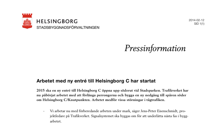 Arbetet med ny entré till Helsingborg C har startat