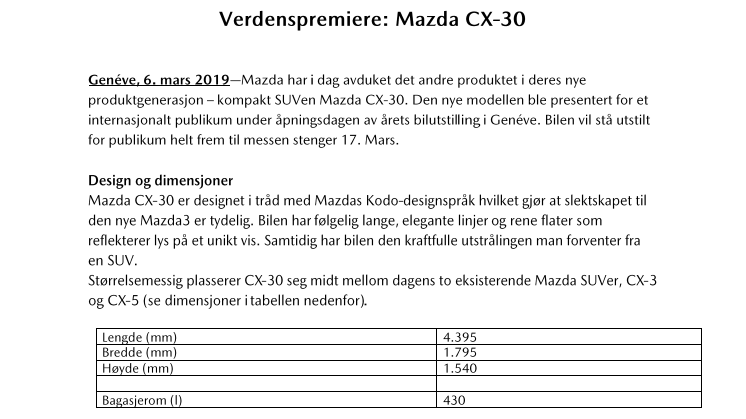 Verdenspremiere: Mazda CX-30