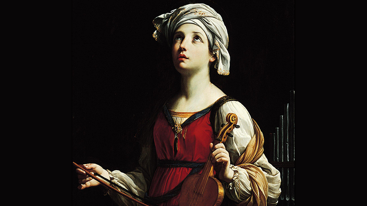 Musikens skyddshelgon Santa Cecilia av Guido Reni (beskuren bild). Källa: Wikimedia Commons.
