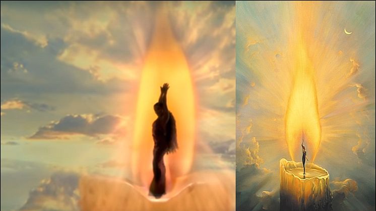 Ariana Grande's music video (left), compared to Vladimir Kush's artwork (right)