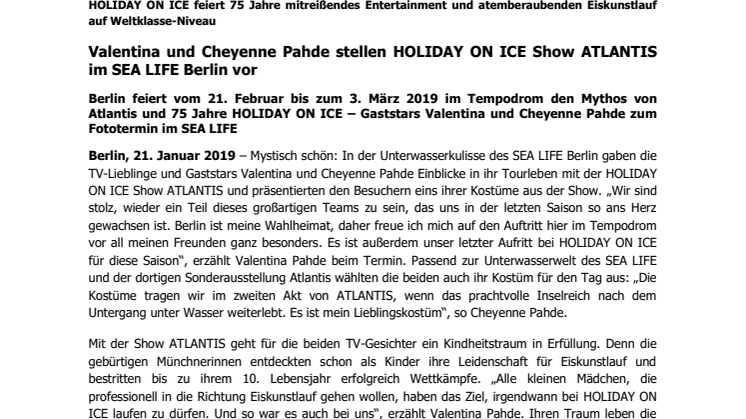 Valentina und Cheyenne Pahde stellen HOLIDAY ON ICE Show ATLANTIS im SEA LIFE Berlin vor