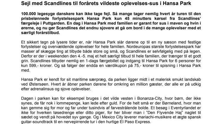 Sejl med Scandlines til forårets vildeste oplevelses-sus i Hansa Park