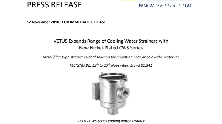 VETUS Expands Range of Cooling Water Strainers with New Nickel-Plated CWS Series 