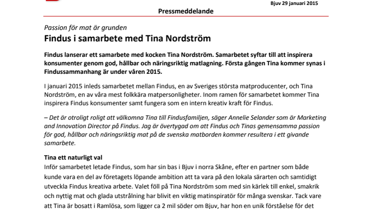 Findus i samarbete med Tina Nordström - Passion för mat är grunden