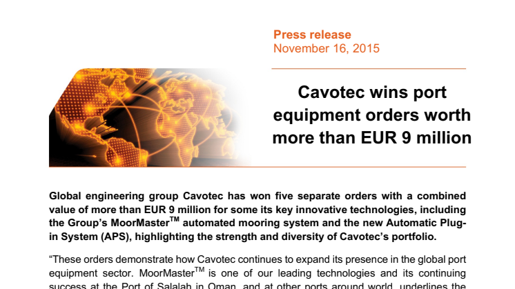 Cavotec wins port equipment orders worth more than EUR 9 million