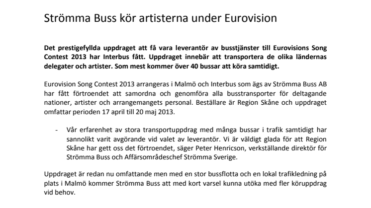 Strömma Buss kör artisterna under Eurovision
