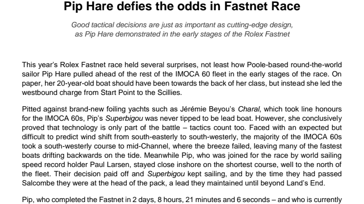Pip Hare defies the odds in Fastnet Race