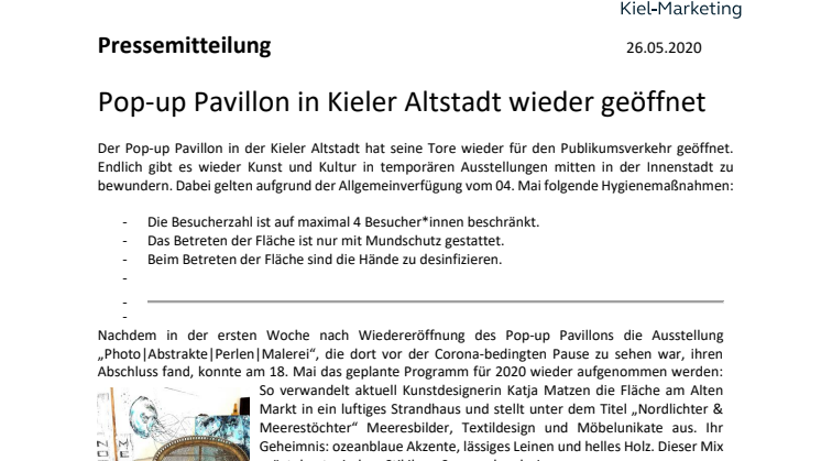 Pop-up Pavillon in Kieler Altstadt wieder geöffnet - maritime Kunstvielfalt