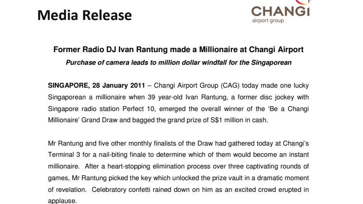 Former Radio DJ Ivan Rantung made a Millionaire at Changi Airport