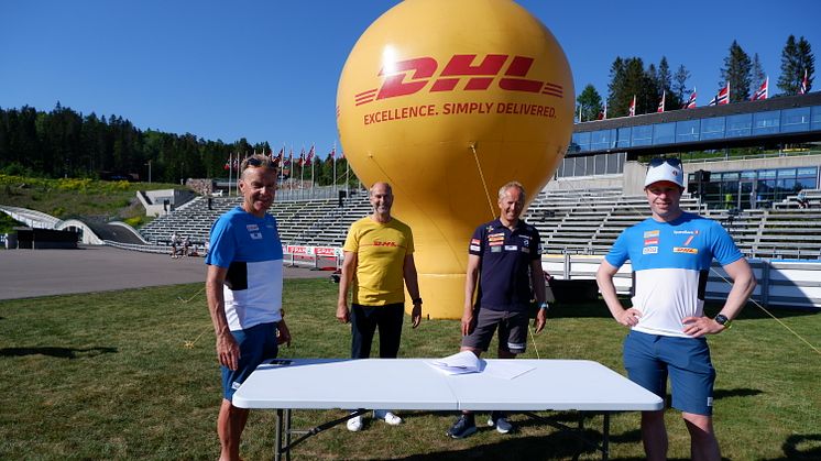 Fra venstre: Arild Monsen (landslagstrener Menn Elite Sprint), Terje Aarbog (adm. direktør DHL Express), Espen Bjervig (langrennssjef) og Eirik Myhr Nossum (landslagstrener Menn Elite)