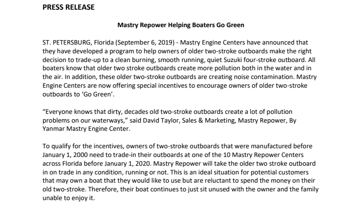 Mastry Repower Helping Boaters Go Green