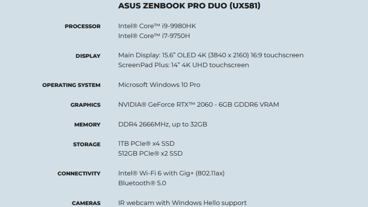 ZenBook Pro Duo specifications