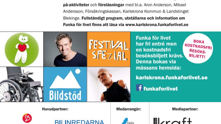 Inbjudan till Funka för livet Karlskrona - mässa/mötesplats om funktionsnedsättning 14-15 september