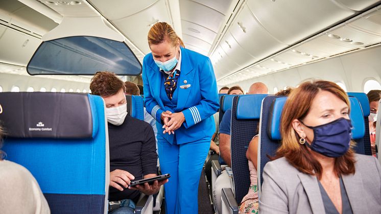Wearing facial protection during boarding and on board is mandatory for KLM passengers and staff.