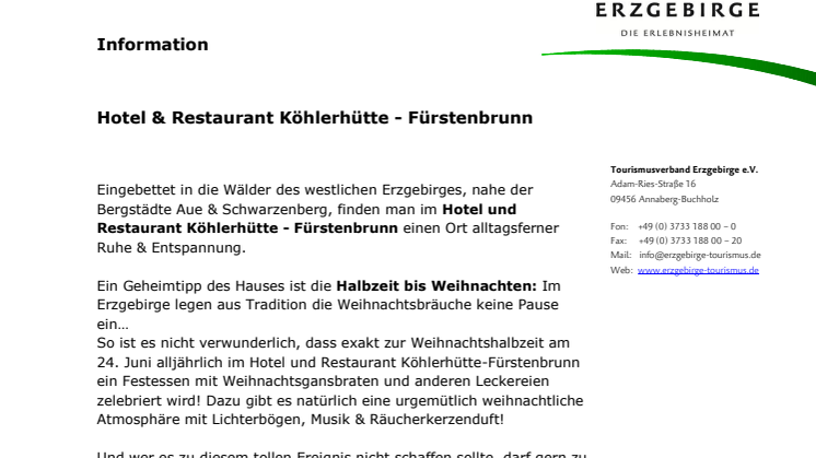 Information Hotel & Restaurant Köhlerhütte - Fürstenbrunn