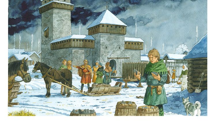 Örebro slott under medeltiden. Bild från utställningen Boom i bergslagen.