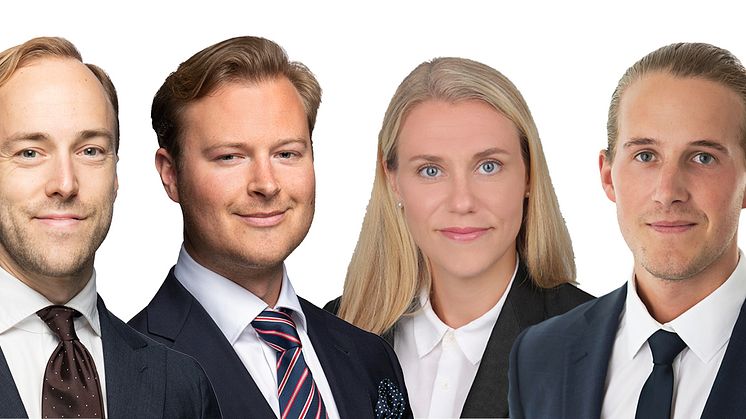 Cushman & Wakefield förstärker Valuation & Advisory med fyra nya medarbetare i Stockholm. Från vänster; Claes Hielte, Staffan Dahlén, Annie Lilja och Johan Östberg.
