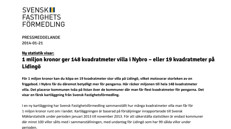 1 miljon kronor ger 148 kvadratmeter villa i Nybro – eller 19 kvadratmeter på Lidingö