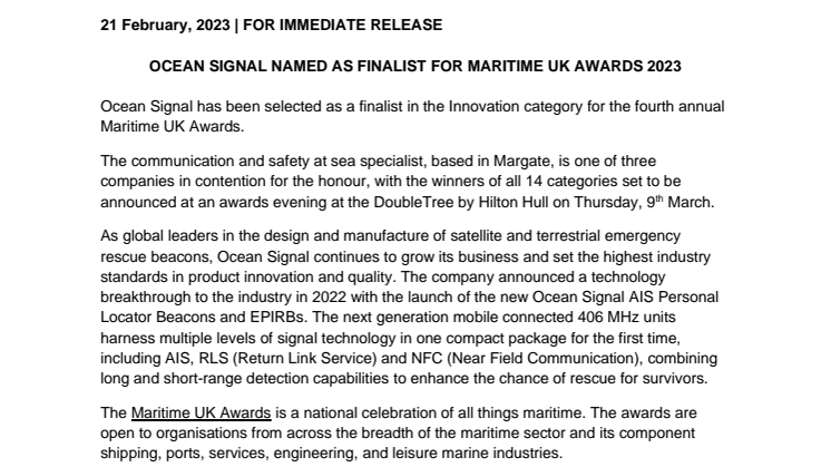 21 Feb 2023 - Ocean Signal Named as Finalist for Maritime UK Awards.pdf