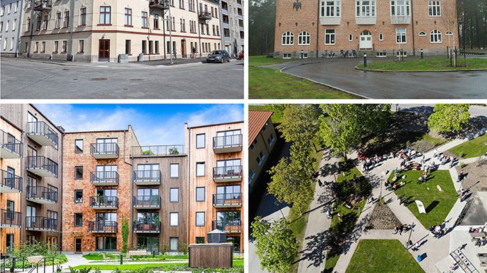 Fyra olika projekt är nominerade till årets byggnadspris. Foto: Magnus Wahman, Tomas Arvidsson och Örebro kommun.
