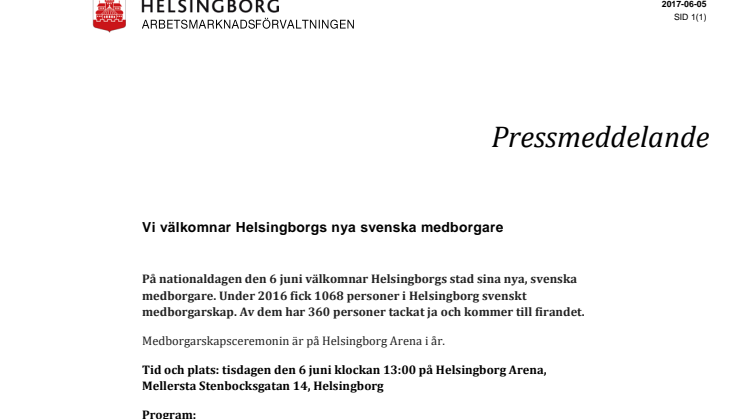 Vi välkomnar Helsingborgs nya svenska medborgare 