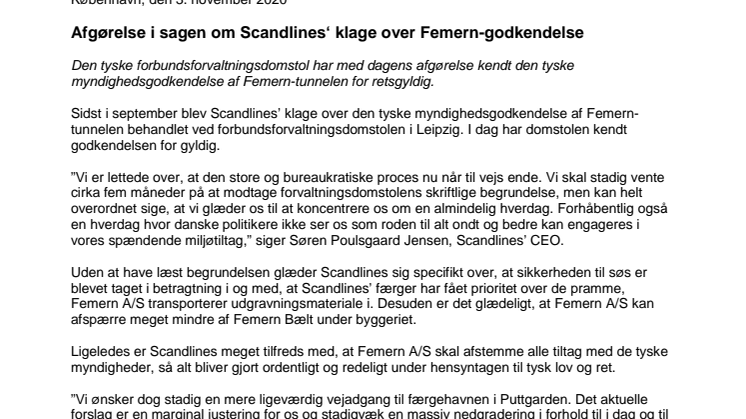 Afgørelse i sagen om Scandlines' klage over Femern-godkendelse
