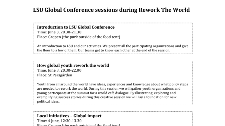Program för Globalkonferensen under Rework the World 