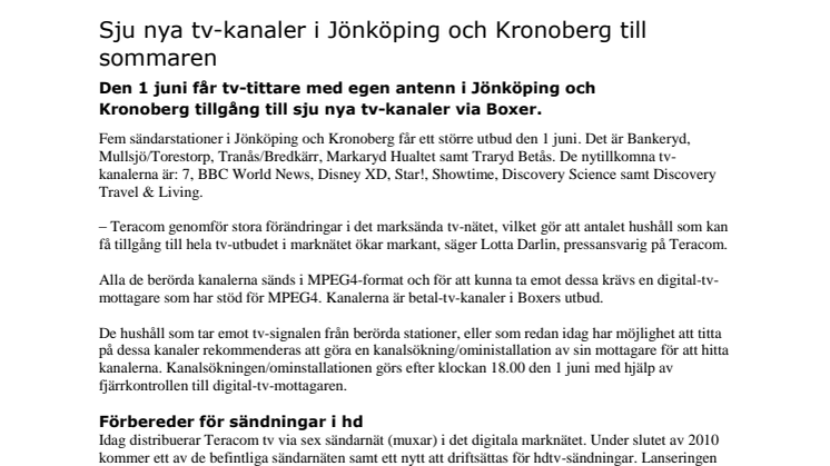 Sju nya tv-kanaler i Jönköping och Kronoberg till sommaren