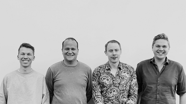 Från vänster: Marcus Farendahl, Marknadskoordinator. Christoffer Roos, Regionchef Norr. Emil Widmark, Controller och Oskar Habbe, Ekonomiassistent.