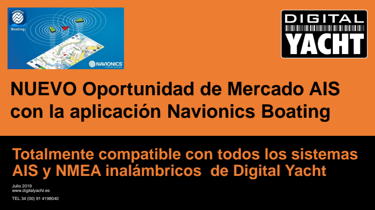 Oportunidad para Distribuidores - AIS en la aplicación Navionics Boating con Digital Yacht