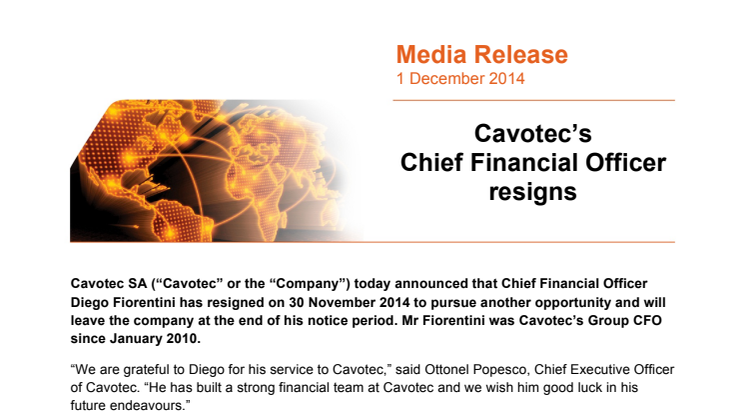 Cavotec Chief Financial Officer resigns