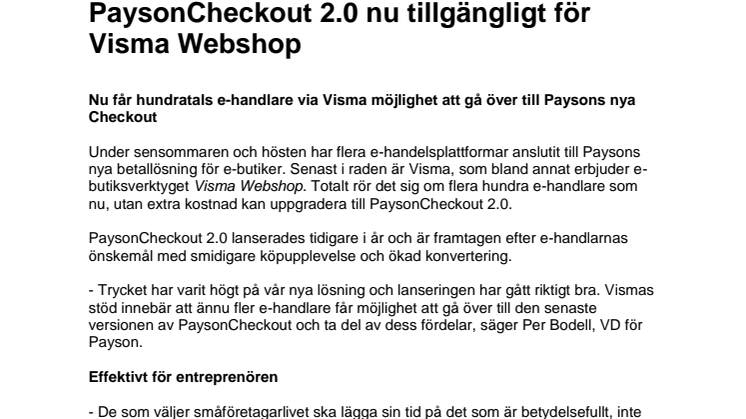 PaysonCheckout 2.0 nu tillgängligt för Visma Webshop