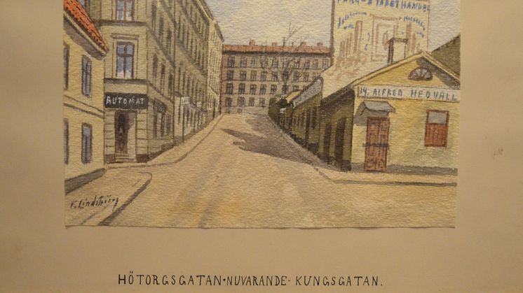 Akvarell av Stockholmskonstnären Frans Lindström som ingår i utställningen En svunnen stad. Konstnären Frans Lindström (1874–1954) på Skånelaholms slott.