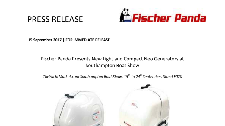 Fischer Panda Presents New Light and Compact Neo Generators at Southampton Boat Show