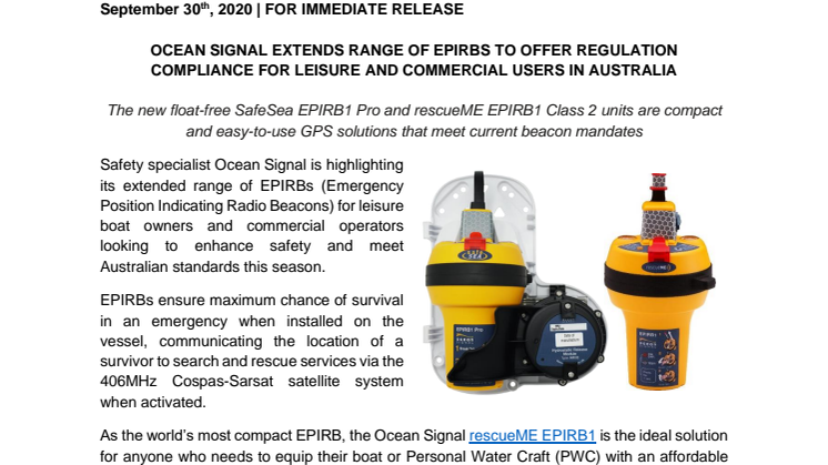 Ocean Signal Extends Range of EPIRBs for Leisure and Commercial Users