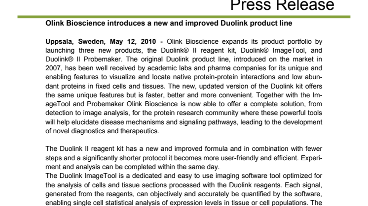 Olink Bioscience introduces a new and improved Duolink product line